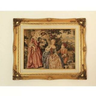 Vtg One Of A Kind Ornate 3d Embroidered Tapestry Gold Framed French Rococo Art