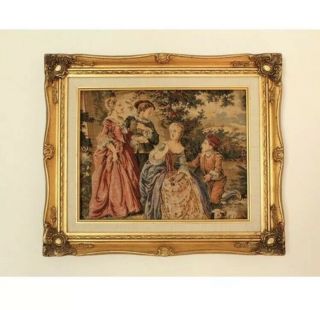 Vtg One Of A Kind Ornate 3D Embroidered Tapestry Gold Framed French Rococo Art 3