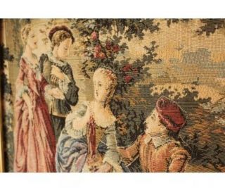 Vtg One Of A Kind Ornate 3D Embroidered Tapestry Gold Framed French Rococo Art 4