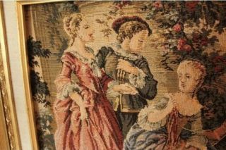 Vtg One Of A Kind Ornate 3D Embroidered Tapestry Gold Framed French Rococo Art 7