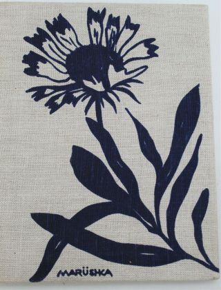Vintage Marushka Screen Print Stretched Fabric Art Beige & Blue Flowers 8 " X 10 "