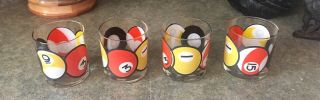 Set of 4 Vintage Billiards Pool Ball Low Ball Glasses Cocktail Drink Glassware 2