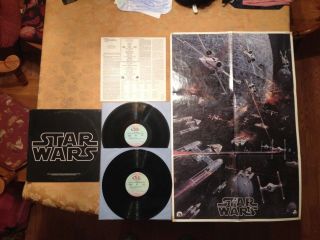 Star Wars Ost Vg,  Rare 1977 1st Press 2 Lp W Poster & Insert Luke Darth Vader