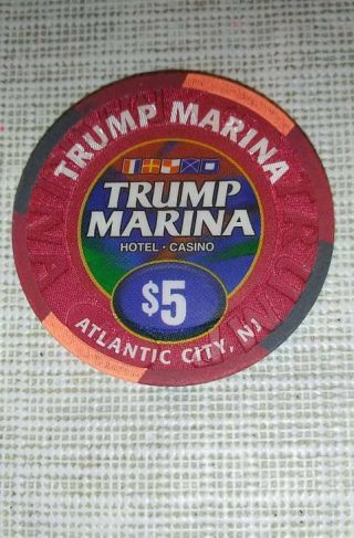 Trump Marina Casino $5 Chip Atlantic City Jersey Poker Blackjack Vintage