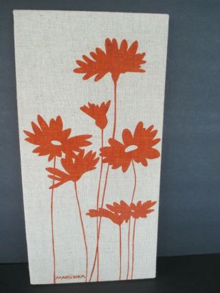 Vintage Framed Marushka Screen Print Stretched Fabric Art Beige & Orange Flowers