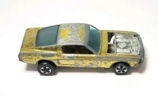 1968 Mattel Hotwheels Redline Custom Mustang Gold With Brown Interior Hk