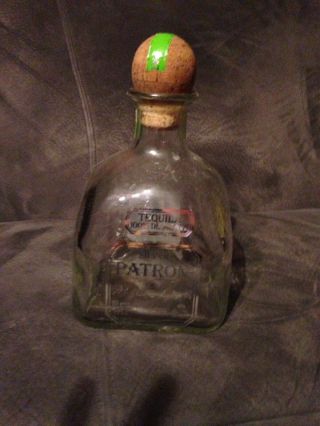 Patron Tequila 1.  75l Bottle With Cork.  Empty.  Arts Crafts Hobbies
