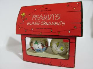 Snoopy Peanuts Charlie Brown Hallmark Glass Christmas Ornament Set Of Two 1977