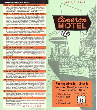 Cameron Motel Panguitch Ut Vtge 1960s Travel Brochure B&w Photos Pictorial Map
