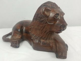 Lion Rose Wood Carving Hand Made Figurine Statue