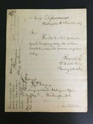 1887 William Collins Whitney,  Secretary Of The Navy,  Document Signed