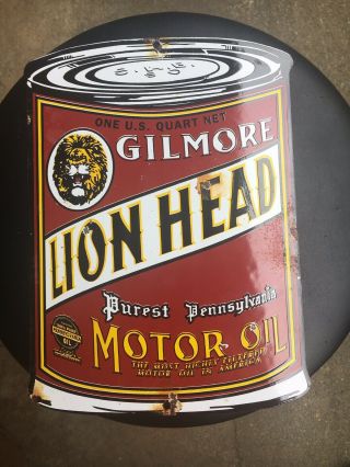 Gilmore Lion Head Motor Oil Porcelain Sign