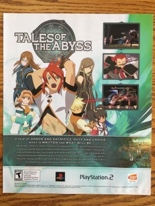 Tales Of The Abyss Playstation 2 Ps2 2006 Vintage Game Poster Ad Art Print Rpg