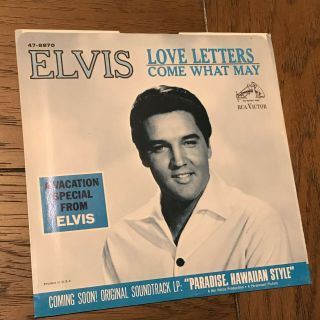 45 Rpm Elvis Presley Rca Victor 8870 Love Letters / Come What May W/ Ps Vg,