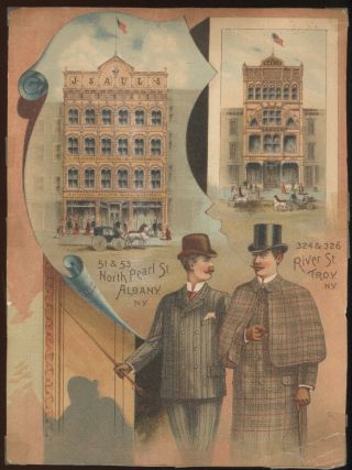 1870 - 80s Large Tc Advertising Julius Saul Clothiers,  Albany & Troy,  N.  Y Building