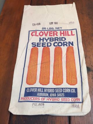 Vintage Clover Hill Hybrids Cloth Seed Corn Sack Audubon,  Iowa