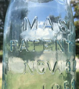 Half Gallon Masons Patent 1858 Keystone Fruit Jar Blueish 18 Base 3