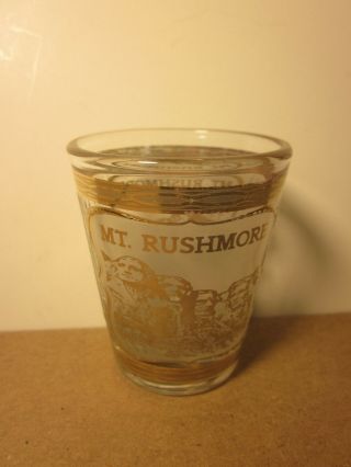 Mount Rushmore 2.  25 " Shot Glass Gold Trim Clear Vintage Us President Monument