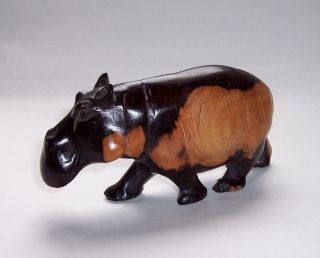 Vintage Lignum Vitae Carved Wooden Hippo Figure Wood Animal Ornament