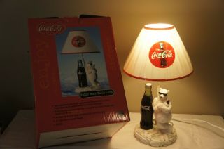 2000 Vintage 17 " Coca - Cola Table Lamp W/ Cool Leaning Polar Bear W/ Shades