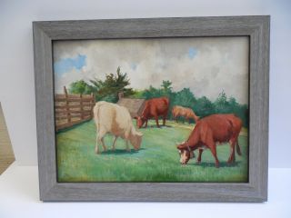 Antique " The Cow Pasture " Oil Painting On Canvas By Porter 18 5/8 "