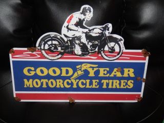 Old Style - Porcelain Look Goodyear Motorcycle Dealer Sales Service Sign