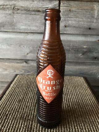 Vintage Orange Crush Amber Ribbed Brown 10 Oz.  Bottle Rare Uncommon Bottle