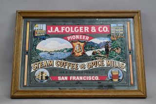 Vtg J A Folger & Co Coffee Steam Spice Mill Sa Cali Advertising Mirror Pioneer
