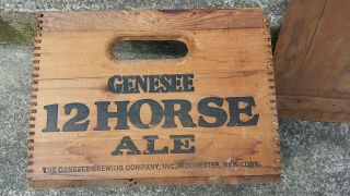 Vintage Genesee 12 Horse Ale Beer Wood Crate Box w/ Lid 3