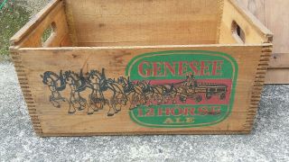 Vintage Genesee 12 Horse Ale Beer Wood Crate Box w/ Lid 5
