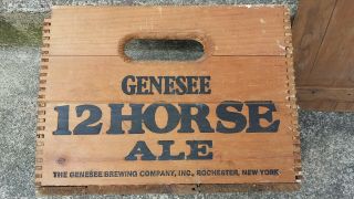 Vintage Genesee 12 Horse Ale Beer Wood Crate Box w/ Lid 6