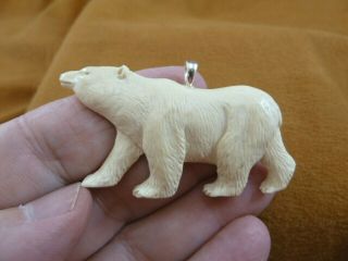 (j - Bear - 81) Walk White Polar Bear Aceh Bovine Bone Carving Pendant Necklace