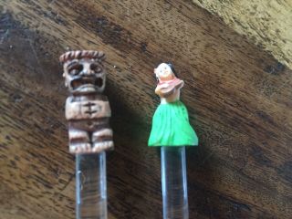 Vintage Swizzle Sticks Hula Girl And Tiki Plastic Drink Stirrers Hawaiian 2