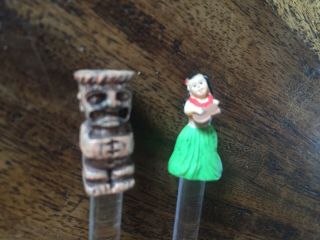 Vintage Swizzle Sticks Hula Girl And Tiki Plastic Drink Stirrers Hawaiian 3