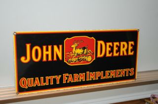 John Deere Metal Porcelain Sign Tractor Advertising Agriculture Hay Rake Plow.