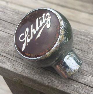 Vintage Schlitz Brewing Beer Ball Tap Knob Handle Brown/White Enamel Robbins 2