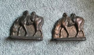 Vintage Cast Iron Bronze Gilt Grazing Horse Bookends