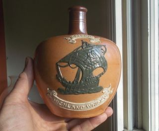 Royal Doulton Special Highland Whiskey Stoneware Jug Emb Black Gallion 1905 Era