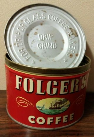 Vintage Folgers 1Lb Coffee Can with Lid Copyright 1946, 3