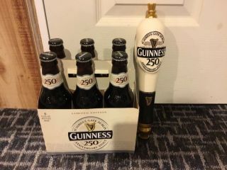 Guinness Beer 250th Anniversary Stout Ceramic Tap Handle And Bottles