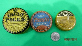 3 Vintage Medicine Sample Tins,  Gino Prentil 