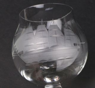 2 TOSCANY Romania Etched Schooner Clipper Sailboat Brandy Snifter Glass 6 Oz. 4