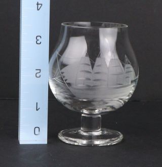 2 TOSCANY Romania Etched Schooner Clipper Sailboat Brandy Snifter Glass 6 Oz. 5