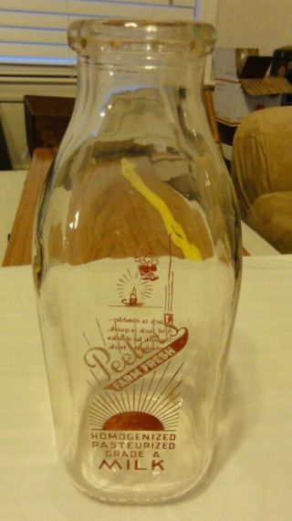 Peelers Dairy Quart Milk Bottle,  Gaffney Sc,  Family - Owned Since 1919,  Vintage