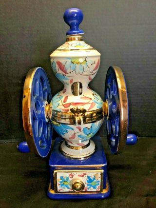 Vintage 1971 Porcelain Old Coffee Mill Decanter Bottle Hand Painted Cesare Italy