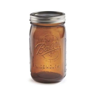 Set Of 4 Ball Elite 32 Oz Wide Mouth Glass Mason Jars Amber Fruit Storage,  Jar