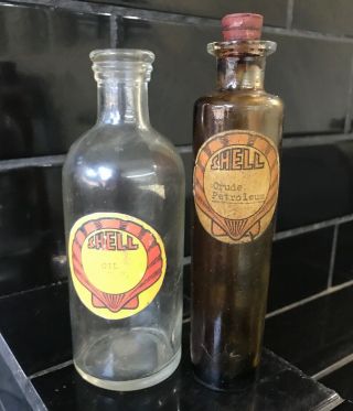 Set Of 2 X Shell Oil & Petrol Early Salesman Sample Bottles
