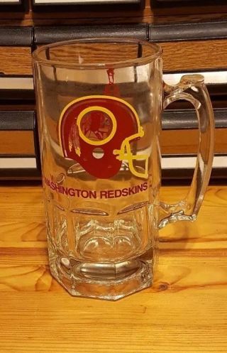 Vintage Washington Redskins Glass Beer Mug Slim Jim 8 " Tall 32 Oz