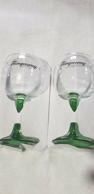 Set Of (2) Tanqueray Gin Balloon Glasses With Green Stems