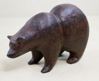 Ironwood Wooden Hand Carved Brown Bear Figure Hunting